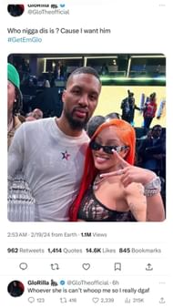 GloRilla's tweet regarding Lillard